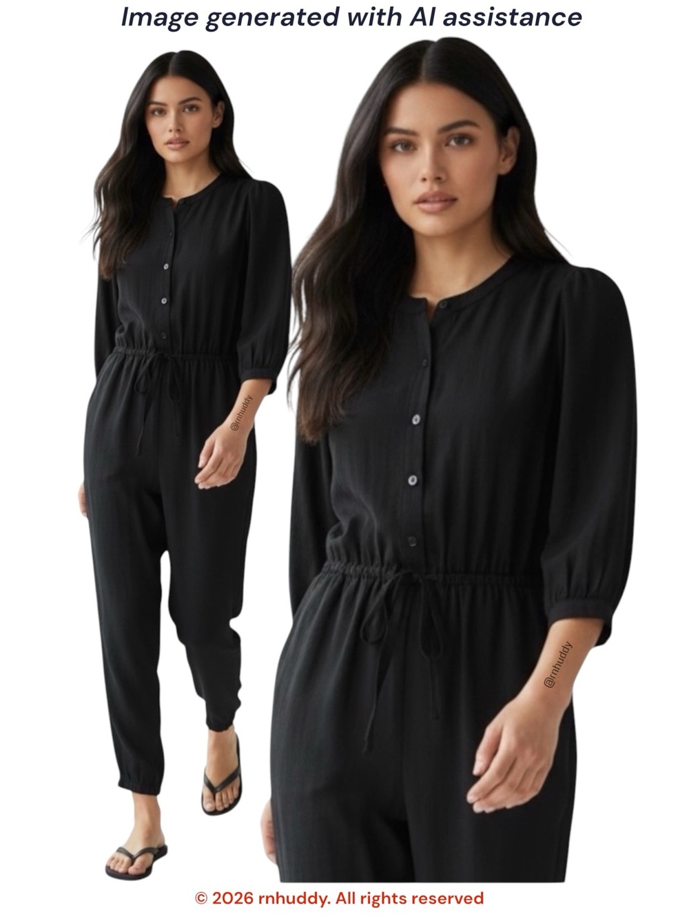 Gap S black lyocell 3/4 sleeve drawstring waist jumpsuit